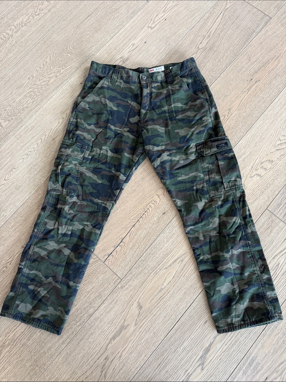 Wrangler Fleece Lined Men's Camo Cargo Pants - Green Woodland